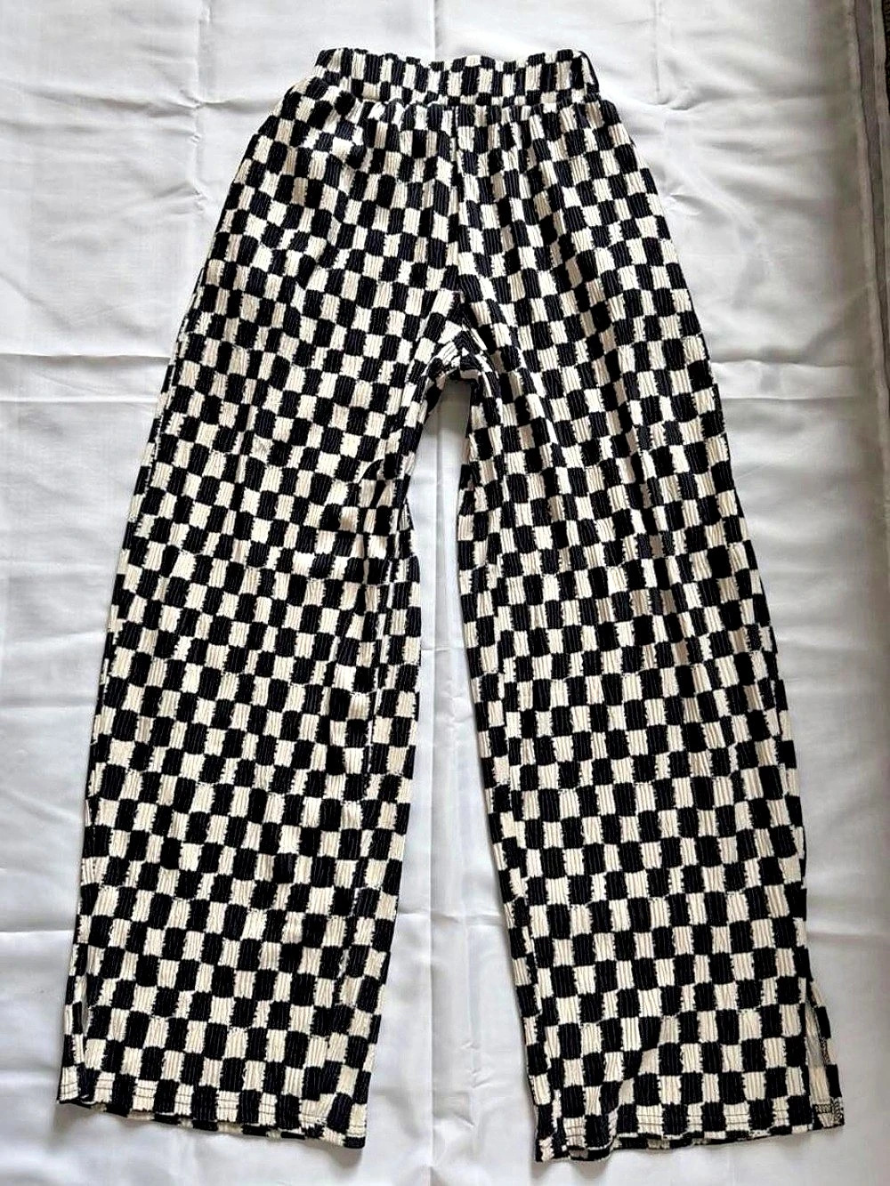 FRIFUL Women's Checkerboard Loose Fit Slit Hem Casual Pants Checkerboard Loose
